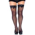 Sheer Thigh Highs with Lace Top and Bow