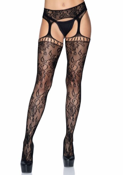 Lace Stockings with Attached Garter Belt