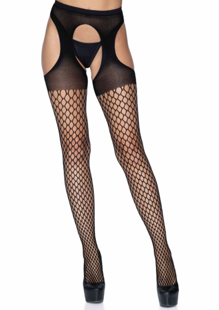 Oval Net Suspender Hose With Opaque Top