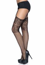 Fishnet Backseam Stockings with Lace Top