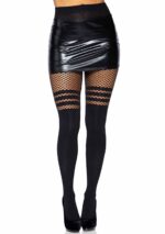 Seamless Opaque Pantyhose with Fishnet Stripe