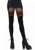 Seamless Opaque Pantyhose with Fishnet Stripe