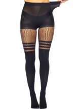 Seamless Opaque Pantyhose with Fishnet Stripe