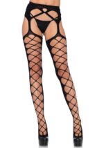 Diamond Net Opaque Stockings with Garter Belt