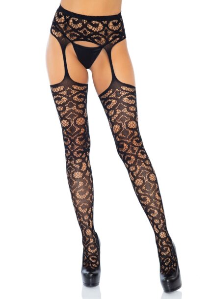 Scroll Lace Garter Belt Stockings