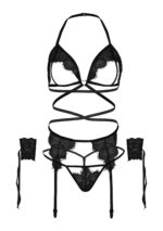 Open Cup Bra, String, Garter Belt and Cuffs