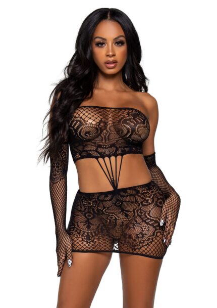 Strappy Lace Dress and Matching Gloves