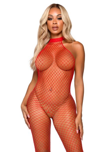 Net Racer Neck Backless Bodystocking