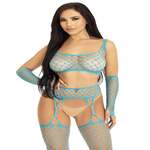 Net Crop Top, Garter Stockings and Gloves