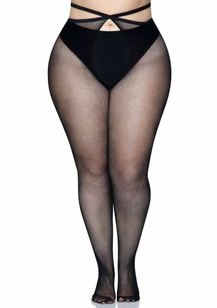 Plus Micronet Strappy Crotchless Pantyhose