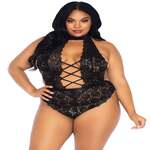 Plus High Neck Crotchless Teddy