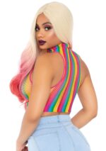 Rainbow Net High Neck Crop Top