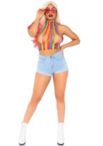 Rainbow Net High Neck Crop Top