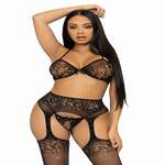 Lace Bra, String and Garter Belt Stockings