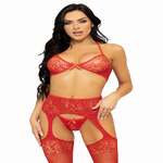 Lace Bra, String and Garter Belt Stockings