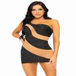 Rhinestone Mini Dress with Mesh Accents