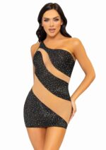 Rhinestone Mini Dress with Mesh Accents