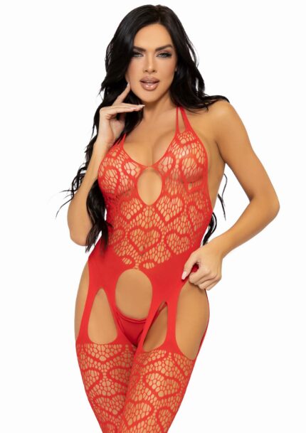 Seamless Heart Net Suspender Bodystocking