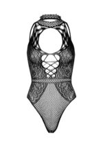 Net and Lace Keyhole Halter Bodysuit