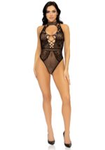 Net and Lace Keyhole Halter Bodysuit