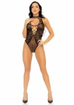 Net and Lace Keyhole Halter Bodysuit