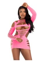 Opaque Shredded Cut-Out Mini Dress