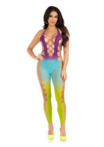 Ombre Faux Lace Up Footless Bodystocking