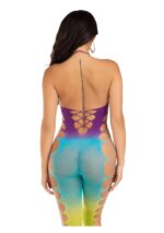 Ombre Faux Lace Up Footless Bodystocking