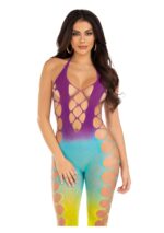 Ombre Faux Lace Up Footless Bodystocking
