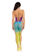 Ombre Faux Lace Up Footless Bodystocking