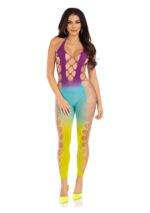Ombre Faux Lace Up Footless Bodystocking