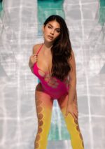 Ombre Faux Lace Up Footless Bodystocking