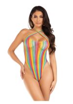 Rainbow Stripe Cross-Over Halter Bodysuit