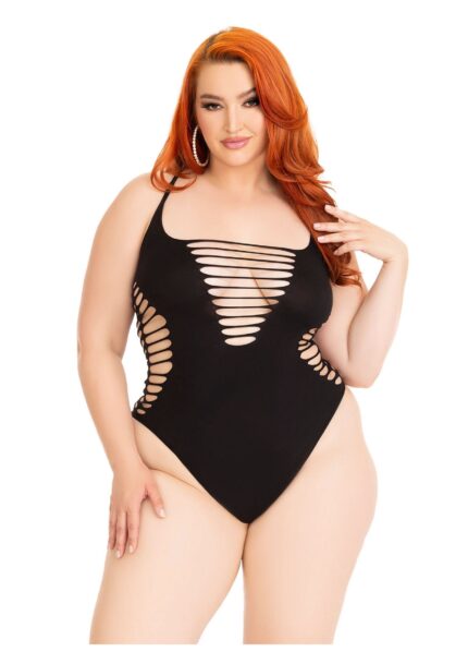 Plus Shredded Racer Back Thong Bodysuit