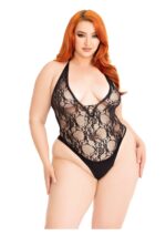 Plus Floral Lace Deep-V Teddy
