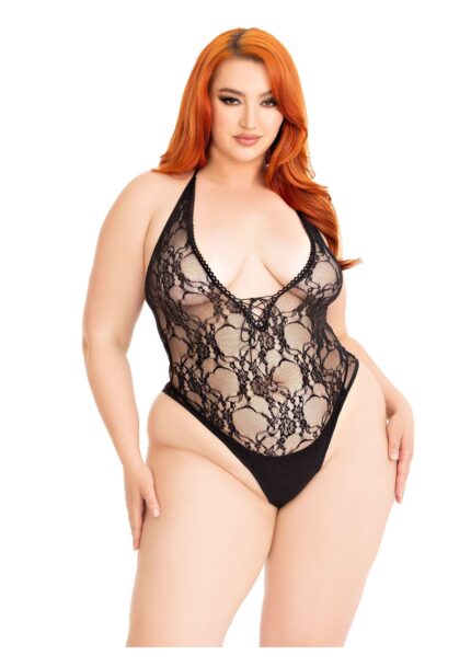 Plus Floral Lace Deep-V Teddy