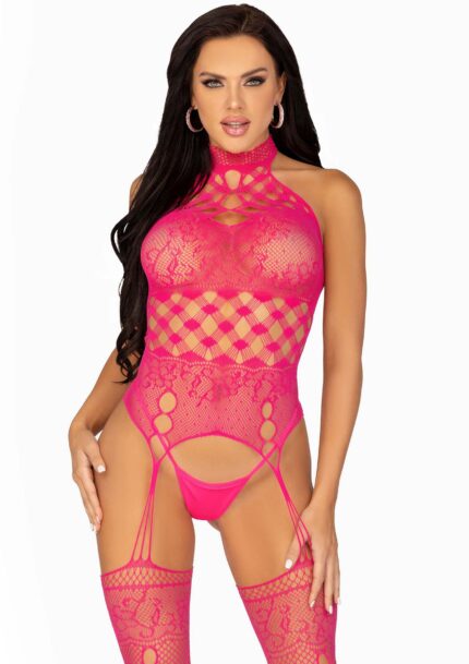 High Neck Halter Suspender Bodystocking