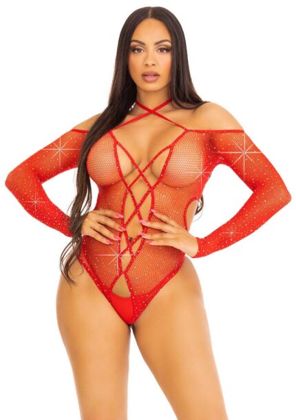 Crotchless Teddy with Lace Up Front Detail